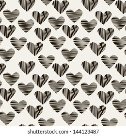 Seamless pattern with hand drawn hearts. St Valentine's day background. Cute texture with hearts