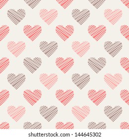 Seamless pattern with hand drawn hearts. St Valentine's day background. Cute texture with polka dot hearts