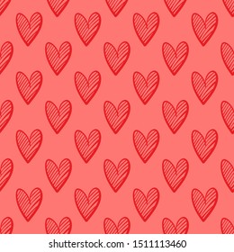 Seamless pattern with hand drawn hearts, vector illustration for greeting cards, wedding invitation, banners, backgrounds, textiles design.