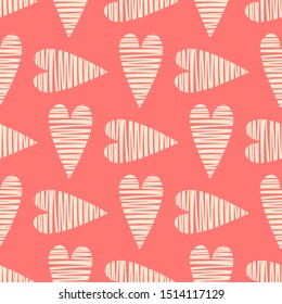 Seamless pattern with hand drawn hearts, vector illustration for greeting cards, wedding invitation, banners, backgrounds, textiles design.