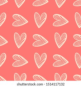 Seamless pattern with hand drawn hearts, vector illustration for greeting cards, wedding invitation, banners, backgrounds, textiles design.