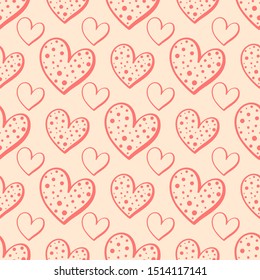 Seamless pattern with hand drawn hearts, vector illustration for greeting cards, wedding invitation, banners, backgrounds, textiles design.