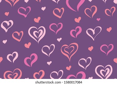 Seamless pattern of hand drawn hearts. Stylized hearts design elements pattern for Valentine's day