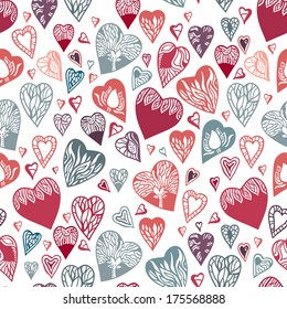 Seamless pattern with hand drawn hearts. Vector repeating doodle about love Illustration of seamless with abstract grunge hearts