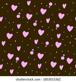Patrón sin soldadura con corazones dibujados a mano sobre fondo oscuro, cumpleaños, decoración valentina, impresión romántica, se puede usar para papel de pared, papel envolvente, cubierta, diseño de tela, postal, página web