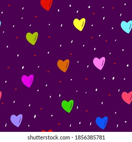 Patrón sin soldadura con corazones y puntos dibujados a mano, plantilla de patrón de superficie, cumpleaños, decoración valentina, impresión romántica, se puede usar para papel de pared, fondo, papel envolvente, cubierta, diseño de tela, postal
