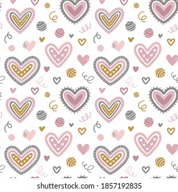Seamless pattern with hand drawn hearts.