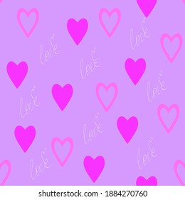 Seamless pattern with hand drawn hearts and words Love,girly pattern template,Valentines day decoration,romance print,can be used for wallpaper,background,wrapping paper,cover,fabric design,postcard