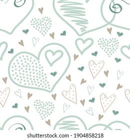 Patrón sin brillo con corazones dibujados a mano. Textura para tela, envoltura, textil, papel pintado, prendas de vestir. Ilustración del vector