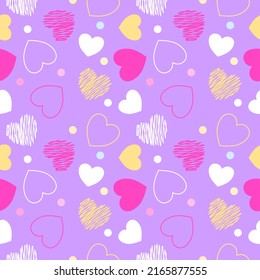 Seamless pattern with hand drawn hearts. Background for textile, wrapping paper, fashions, illustrations.