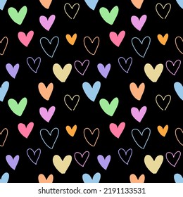 Seamless pattern with hand drawn hearts. Background for textile, wrapping paper, fashions, illustrations.