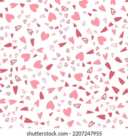 Seamless pattern with hand drawn hearts. vector illustration of romantic cartoon background for wrapping paper, fabric print, cover, card design.