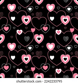 Seamless pattern with hand drawn hearts. Background for textile, wrapping paper, fashions, illustrations.
