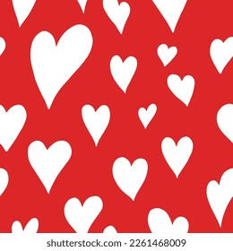 Patrón sin brillo con corazones dibujados a mano. Rojo y romántico fondo. Patrón de amor para el día de San Valentín. Diseño de amor para postal.