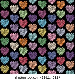 Seamless pattern with hand drawn hearts. Background for textile, wrapping paper, fashions, illustrations.