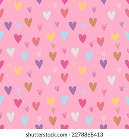 Seamless pattern with hand drawn hearts. Background for textile, wrapping paper, fashions, illustrations.
