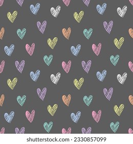 Seamless pattern with hand drawn hearts. Background for textile, wrapping paper, fashions, illustrations.