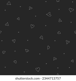 
Seamless pattern hand drawn hearts doodle style on black background