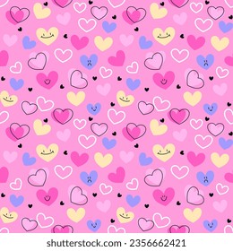 Seamless pattern with hand drawn hearts. Background for textile, wrapping paper, fashions, illustrations.