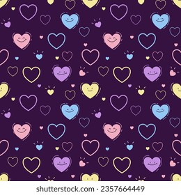 Seamless pattern with hand drawn hearts. Background for textile, wrapping paper, fashions, illustrations.