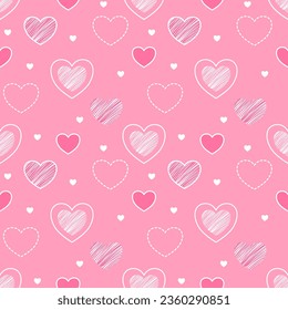 Seamless pattern with hand drawn hearts. Background for textile, wrapping paper, fashions, illustrations.