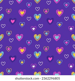 Seamless pattern with hand drawn hearts. Background for textile, wrapping paper, fashions, illustrations.