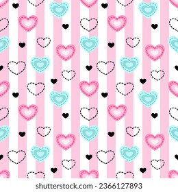 Seamless pattern with hand drawn hearts. Background for textile, wrapping paper, fashions, illustrations.