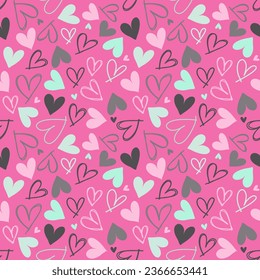 Seamless pattern with hand drawn hearts. Background for textile, wrapping paper, fashions, illustrations.