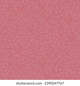 Patrón inexorable de corazones dibujados a mano para el día de San Valentín, ilustración vectorial