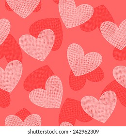  Seamless pattern with hand drawn hearts. St Valentine's day background. Cute texture with line hearts