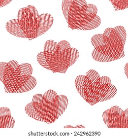  Seamless pattern with hand drawn hearts. St Valentine's day background. Cute texture with line hearts