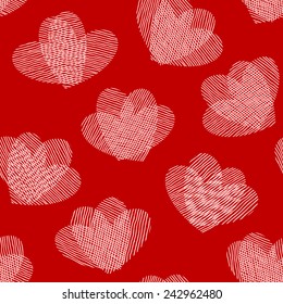  Seamless pattern with hand drawn hearts. St Valentine's day background. Cute texture with line hearts