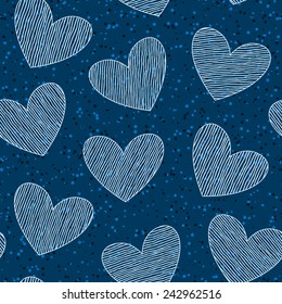  Seamless pattern with hand drawn hearts. St Valentine's day background. Cute texture with polka dot hearts