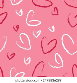 Seamless pattern of hand drawn hearts