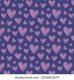 Seamless pattern with hand drawn hearts in lilac tones. Vector.