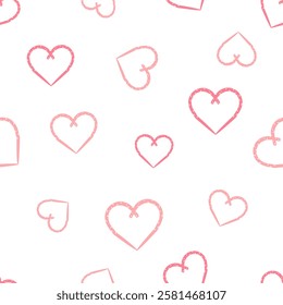 Seamless pattern with hand drawn hearts on white background vector.
