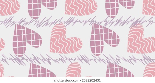 Seamless pattern with hand drawn hearts. Vector illustration. Romantic texture. Colorful doodle hearts modern background. Template for design, postcards, print, poster, party, Valentine s day, textile