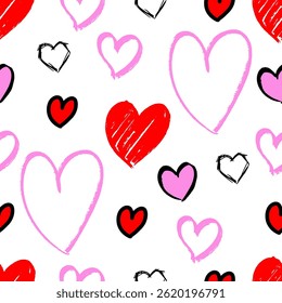 Seamless pattern of hand drawn hearts. collection scribble markers heart symbol isolated on white background. Vector illustration for print, scrap booking, graphic design, web and other.