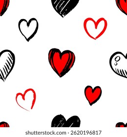 Seamless pattern of hand drawn hearts. collection scribble markers heart symbol isolated on white background. Vector illustration for print, scrap booking, graphic design, web and other.
