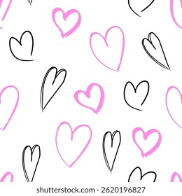 Seamless pattern of hand drawn hearts. collection scribble markers heart symbol isolated on white background. Vector illustration for print, scrap booking, graphic design, web and other.