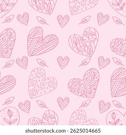 Seamless pattern with hand drawn hearts. Valentine's day background.