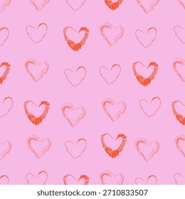 Patrón sin fisuras con corazones dibujados a mano. Patrón de Vector plano.
