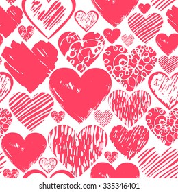 Seamless pattern with hand drawn hearts. Vector abstract background. 