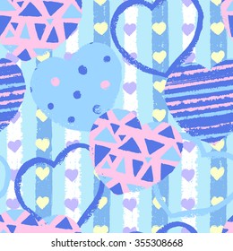 Seamless pattern with hand drawn hearts.  Cover for Valentines day background design, wrapping, fabric, wrapping. Modern design