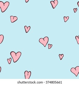 Seamless pattern with hand drawn hearts, vector illustration