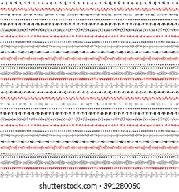 Seamless pattern with hand drawn hearts and love elements. Ink illustration. Graphic ornament for wrapping paper. Valentines days ornament.