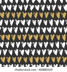 Seamless pattern with hand drawn hearts. Background for your design, for print, posters, cards, invitations etc.