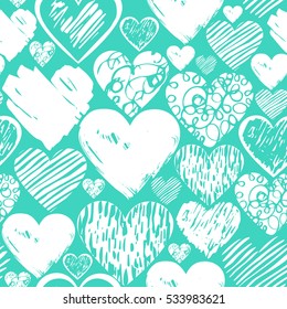Seamless pattern with hand drawn hearts. Vector abstract background.