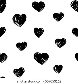 Seamless pattern with hand drawn hearts