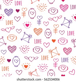 Seamless pattern with hand drawn hearts for Valentine's Day, mother's day, birthday, wedding. Vector.